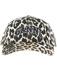 Ganni - Leopard-Print Organic Cotton Baseball Hat - Lyst