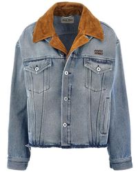 Miu Miu - Denim Jacket With Suede Collar - Lyst