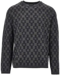 Emporio Armani - Virgin Wool Sweater With Check Motif - Lyst