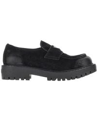 Prada - Suede Leather Loafers With Logo - Lyst