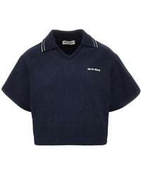 Miu Miu - Short-Sleeved Cropped Sweatshirt With Collar - Lyst