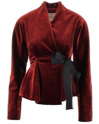 Alberta Ferretti - Velvet Jacket With Bow - Lyst