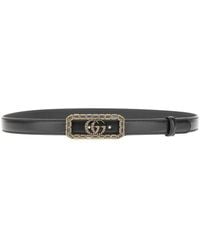 Gucci - Leather Belt With Crystal Double G Buckle - Lyst