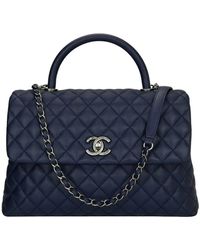 Chanel Coco Handle Bag aus Leder - Blau