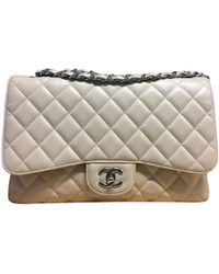 Chanel "Jumbo Flap Bag" aus Kaviarleder - Natur