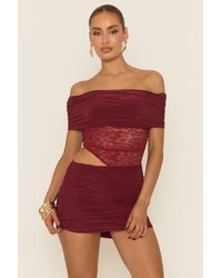 Rebellious Fashion - Lace Bardot Top And Mini Skirt Co-Ord Set - Lyst
