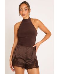 Rebellious Fashion - Satin Lace Trim Shorts - Lyst