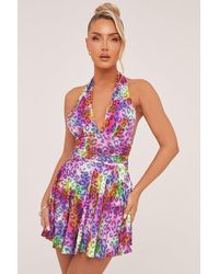 Rebellious Fashion - Multi Leopard Print Halter Neck Mini Dress - Lyst
