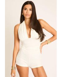 Rebellious Fashion - Gathered Plunge Halterneck Playsuit - Lyst