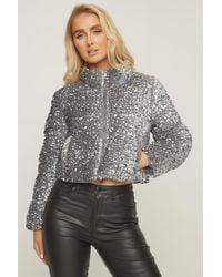 Rebellious Fashion - Sequin Cropped Puffer Jacket - Lyst