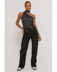 Rebellious Fashion - Charcoal Wash Asymmetric Waist Wide Leg Jeans - Lyst