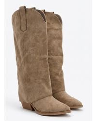 Rebellious Fashion - Faux Suede Layered Knee High Cowboy Boots - Lyst