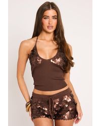 Rebellious Fashion - Knit Sequin Halter Top And Shorts Set - Lyst
