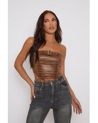 Rebellious Fashion - Tan Faux Leather Lace Front Bandeau Top - Lyst