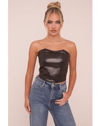 Rebellious Fashion - Faux Leather Corset Detail Crop Top - Lyst