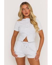 Rebellious Fashion - Marl Rib Button Front Top And Short Loungewear Co-Ord Set - Lyst