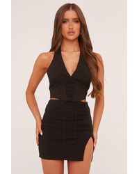 Rebellious Fashion - Lace Up Corset Detail Crop Top & Ruched Mini Skirt Co-Ord Set - Lyst