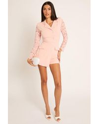 Rebellious Fashion - Lace Sleeve Tailored Blazer Playsuit - Lyst
