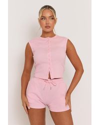 Rebellious Fashion - Sleeveless Button Front Rib Top And Short Loungewear Co-Ord Set - Lyst