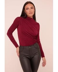 Rebellious Fashion - Burgundy Ruching Detail Long Sleeves Bodysuit - Lyst