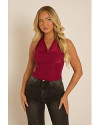 Rebellious Fashion - Wine Slinky Plunge Halter Top - Lyst