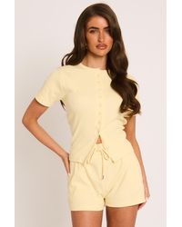 Rebellious Fashion - Rib Button Front Top And Short Loungewear Co-Ord Set - Lyst