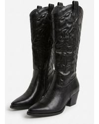 Rebellious Fashion - Pu Embroidered Western Knee High Cowboy Boots - Lyst