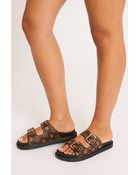 Rebellious Fashion - Faux Leather Logo Monogram Studded Sandals - Lyst