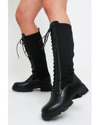Rebellious Fashion - Black Lace Up Pu Leather And Quilted High Boots - Salva - Lyst