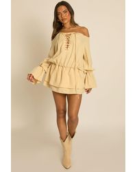 Rebellious Fashion - Lace Front Bardot Mini Dress - Lyst