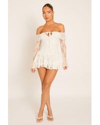 Rebellious Fashion - Lace Bardot Frill Mini Dress - Lyst