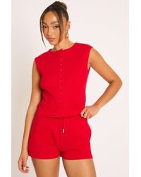 Rebellious Fashion - Sleeveless Button Front Rib Top And Short Loungewear Co-Ord Set - Lyst