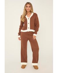 Rebellious Fashion - Knit Contrast Button Up Front Cardigan & Straight Leg Trousers Co-Ord Set - Lyst