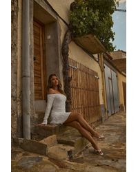 Rebellious Fashion - Textured Bardot Frill Mini Dress - Lyst