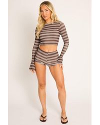 Rebellious Fashion - Stripe Rib Long Sleeve Top And Shorts Co-Ord Set - Lyst