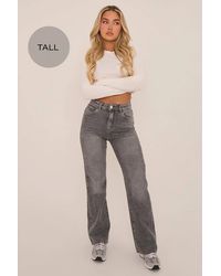 Rebellious Fashion - Tall Stretch Straight Leg Frayed Hem Jeans - Lyst