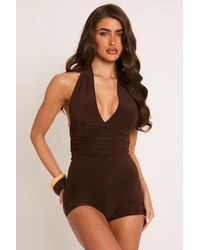 Rebellious Fashion - Halter Neck Plunge Tie Back Playsuit - Lyst