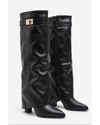 Rebellious Fashion - Pu Trim Detail Layered Knee High Boots - Lyst