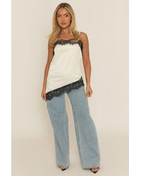 Rebellious Fashion - Satin Contrast Lace Trim Cami Top - Lyst
