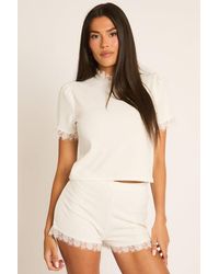 Rebellious Fashion - Lace Trim Detail Top And Shorts Co-Ord Set - Lyst