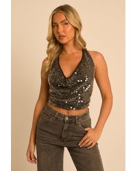 Rebellious Fashion - Sequin Cowl Halterneck Top - Lyst