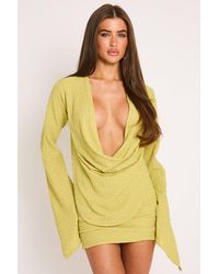 Rebellious Fashion - Lime Textured Cowl Top And Mini Skirt Co-Ord Set - Lyst