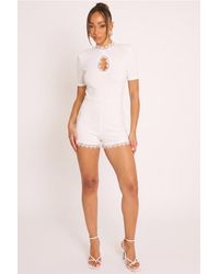 Rebellious Fashion - Shoulder Pad Lace Trim Playsuit - Lyst