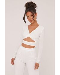 Rebellious Fashion - Twist Detail Cut Out Front Cropped Top - Lyst