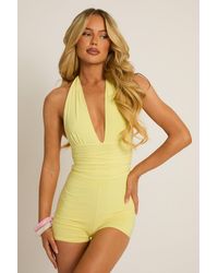 Rebellious Fashion - Halter Neck Plunge Tie Back Playsuit - Lyst