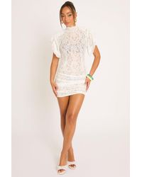 Rebellious Fashion - Lace Shoulder Pad Ruffle Sleeve Mini Dress - Lyst