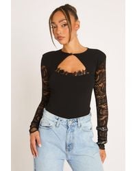 Rebellious Fashion - Shoulder Pad Lace Long Sleeve Bodysuit - Lyst