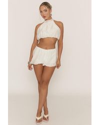 Rebellious Fashion - High Neck Crop Top And Puffball Shorts Co-Ord Set - Lyst