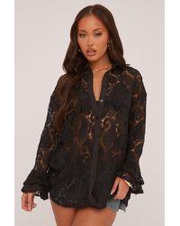 Rebellious Fashion - Lace Button Up Frill Sleeve Shirt - Lyst