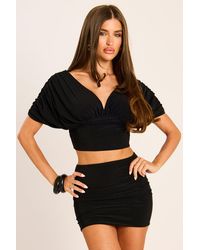 Rebellious Fashion - Drape Crop Top And Mini Skirt Co-Ord Set - Lyst